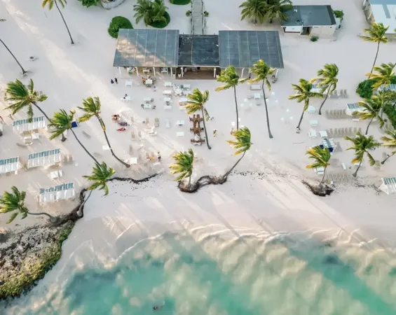 White-sand beach setting shown by the resort