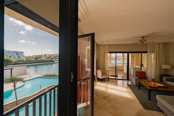 Example residence living area and marina outlook — room category subject to confirmation