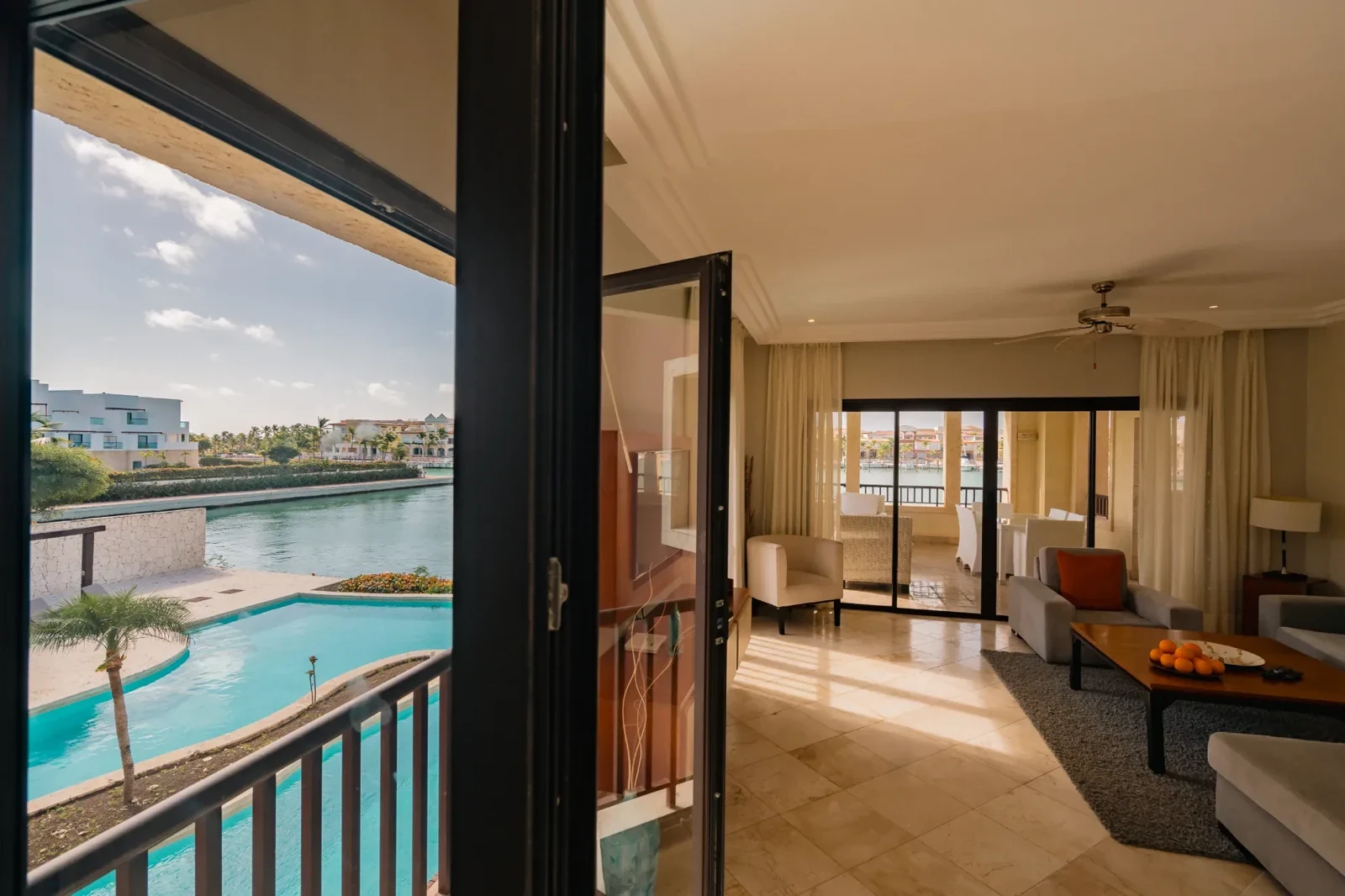 Example residence living area and marina outlook — room category subject to confirmation